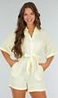 Butter Yellow Katoenen Playsuit met Knoopsluiting en Zakken