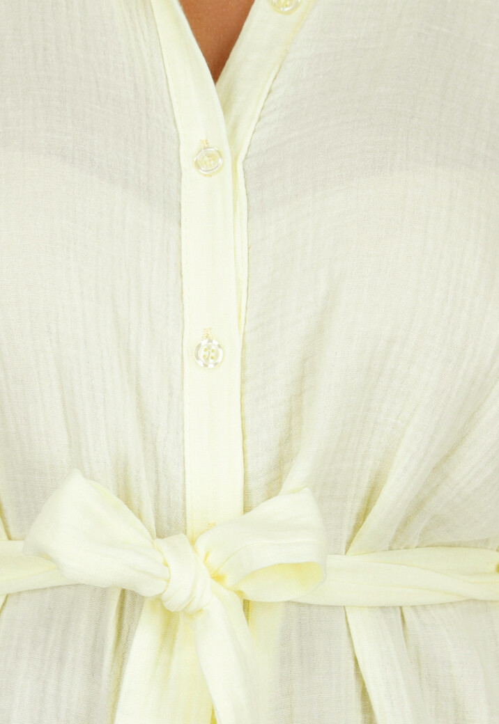 Butter Yellow Katoenen Playsuit met Knoopsluiting en Zakken