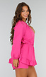 Fuchsia Katoenen Playsuit met Ruches en One-Shoulder