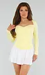 Pastel Gele Top met Lange Mouwen en Sweetheart Halslijn