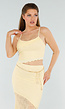 Butter Yellow Two-Piece Set met Kant en Asymmetrische Rok