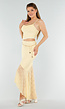 Butter Yellow Two-Piece Set met Kant en Asymmetrische Rok