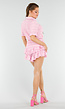 Roze Set met Kraagshirt en Gelaagde Rucheshort Dames
