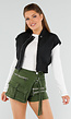 Zwarte Cropped Bodywarmer met Ritssluiting en Hoge Kraag