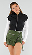 Zwarte Cropped Bodywarmer met Ritssluiting en Hoge Kraag
