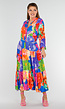 Multicolor Maxi Jurk met Knoopsluiting en Grote Bloemenprint