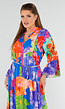 Multicolor Maxi Jurk met Knoopsluiting en Grote Bloemenprint