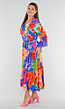 Multicolor Maxi Jurk met Knoopsluiting en Grote Bloemenprint
