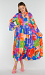 Multicolor Maxi Jurk met Knoopsluiting en Grote Bloemenprint