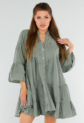 Groene Jurk met Knoopsluiting en Volant