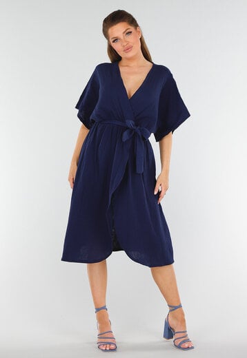 OP=OP! Navy Linnenlook Overslagjurk