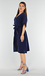 Donkerblauwe Linnenlook Jurk met Ceintuur en Overslag V-Hals