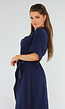 Donkerblauwe Linnenlook Jurk met Ceintuur en Overslag V-Hals