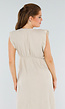 Beige Linnenlook Midi Jurk met Ruches en V-Hals