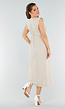 Beige Linnenlook Midi Jurk met Ruches en V-Hals