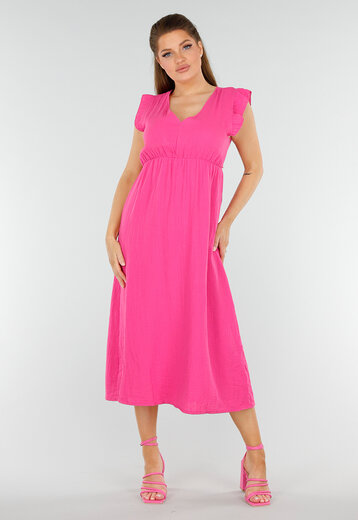 Fuchsia Midi Jurk met Ruches