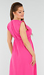 Fuchsia Linnenlook Midi Jurk met Ruches en V-Hals