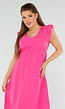 Fuchsia Linnenlook Midi Jurk met Ruches en V-Hals