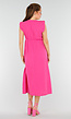 Fuchsia Linnenlook Midi Jurk met Ruches en V-Hals