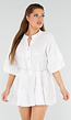 Witte Katoenen Tuniekjurk met Knopen en Ruches aan de Mouw