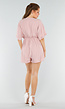 Oudroze Playsuit met Linnenlook en Overslag V-Hals