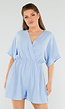 Lichtblauwe Playsuit met V-Hals, Elastische Taille en Linnenlook