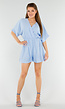 Lichtblauwe Playsuit met V-Hals, Elastische Taille en Linnenlook