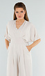 Beige Linnenlook Jumpsuit met Wijde Pijpen en Lage V-Hals