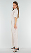Beige Linnenlook Jumpsuit met Wijde Pijpen en Lage V-Hals