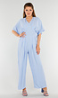 Lichtblauwe Jumpsuit met Wijde Pijpen en Lage V-Hals in Linnenlook