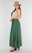 Mosgroene Linnenlook Maxi Rok met Zakken en Elastische Tailleband