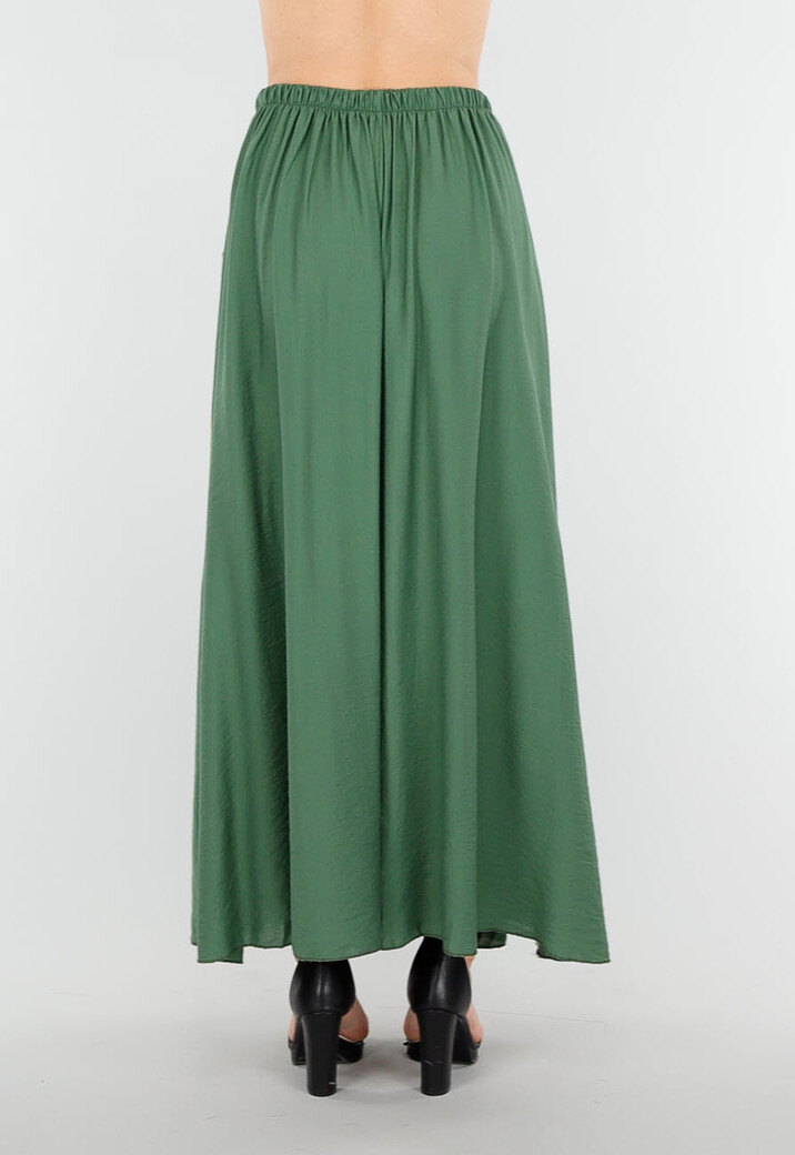 Mosgroene Linnenlook Maxi Rok met Zakken en Elastische Tailleband