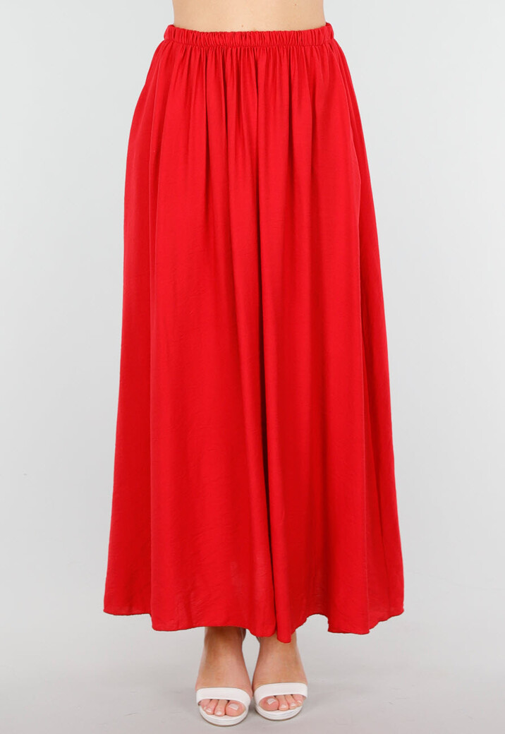 Rode Maxirok met Elastische Band en Linnenlook