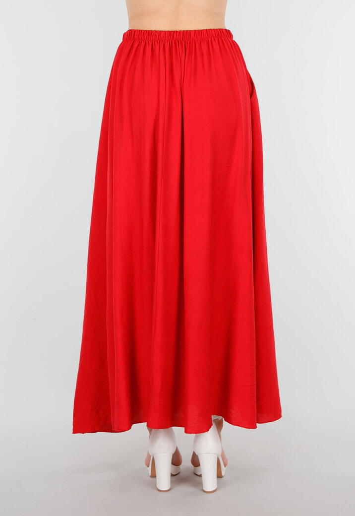 Rode Maxirok met Elastische Band en Linnenlook