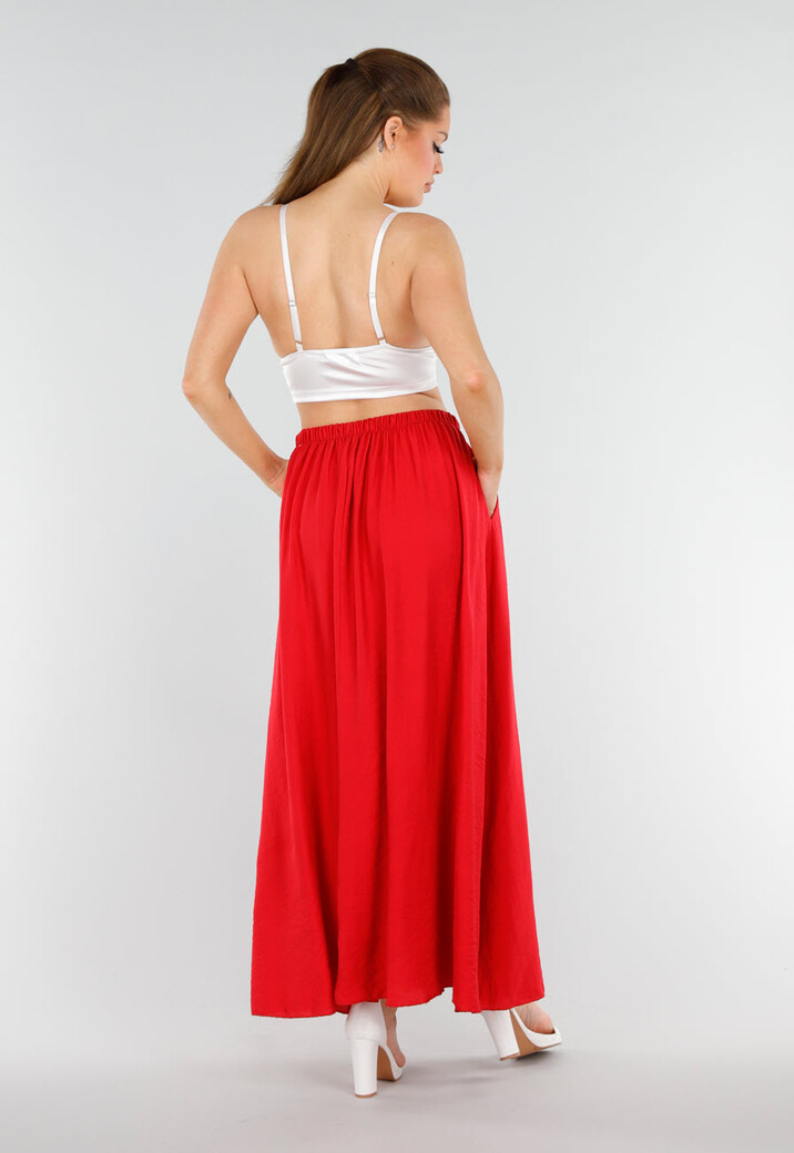 Rode Maxirok met Elastische Band en Linnenlook