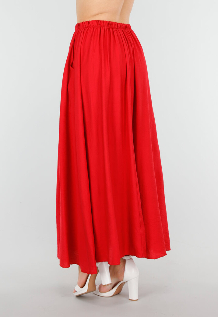 Rode Maxirok met Elastische Band en Linnenlook