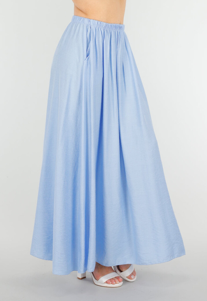 Maxi Rok in Lichtblauw met Elastische Tailleband