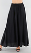 Zwarte Linnenlook Maxi Rok met Elastische Tailleband
