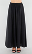Zwarte Linnenlook Maxi Rok met Elastische Tailleband
