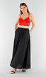 Zwarte Linnenlook Maxi Rok met Elastische Tailleband