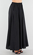Zwarte Linnenlook Maxi Rok met Elastische Tailleband