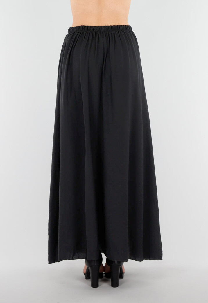Zwarte Linnenlook Maxi Rok met Elastische Tailleband