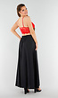 Zwarte Linnenlook Maxi Rok met Elastische Tailleband