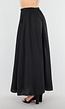 Zwarte Linnenlook Maxi Rok met Elastische Tailleband