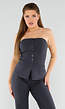 Antraciet Strapless Top Met Knoopsluiting en Getailleerde Fit