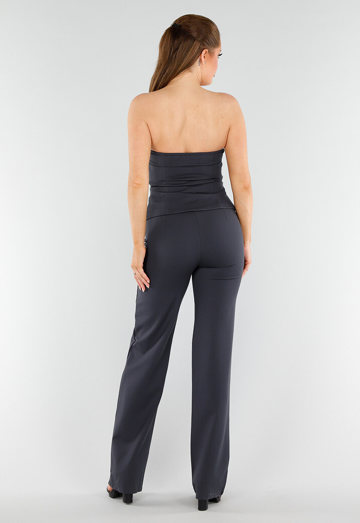 Antraciet Strapless Top Met Knoopsluiting en Getailleerde Fit