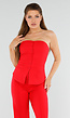 Rood Strapless Knoopdetail Korsettop met Plooi en Paspelzakken