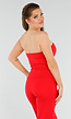 Rood Strapless Knoopdetail Korsettop met Plooi en Paspelzakken