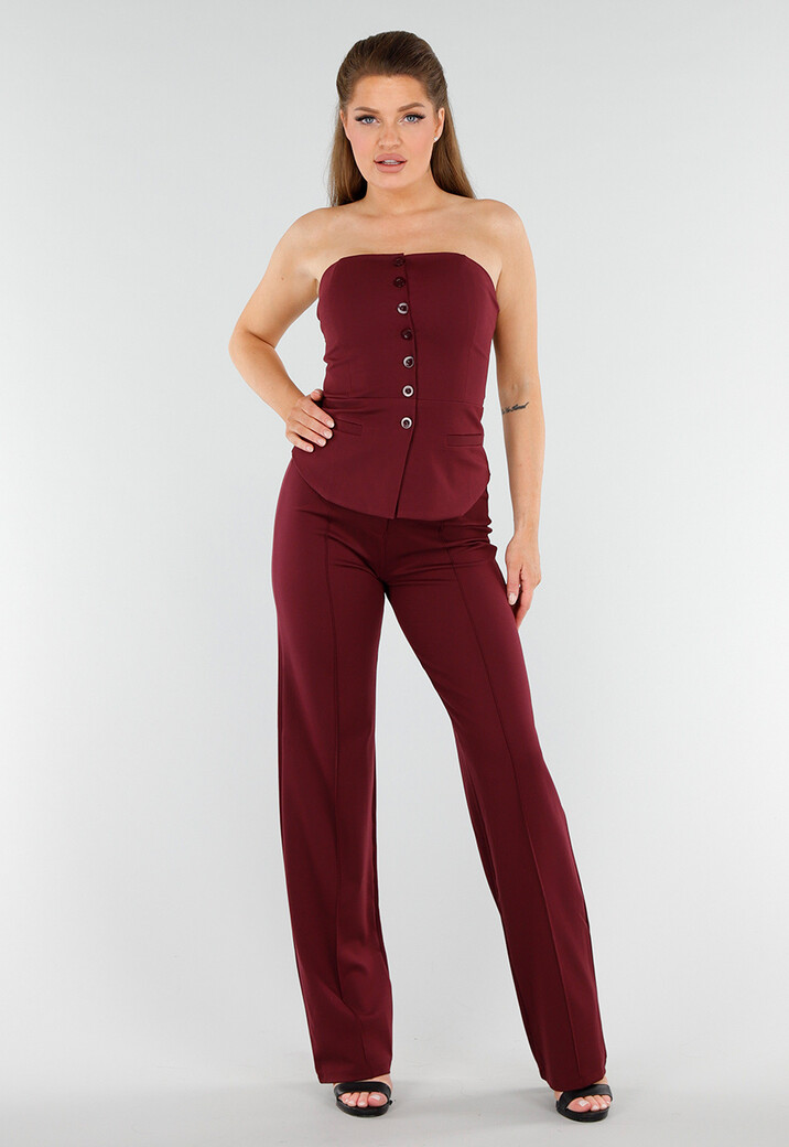 Bordeaux Strapless Korsettop met Knopen en Giletlook