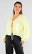 Butter Yellow Knoopblouse met Hartvormige Broderiezakken en Striksluiting